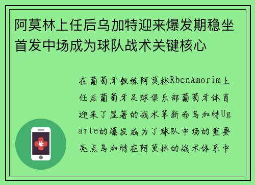 阿莫林上任后乌加特迎来爆发期稳坐首发中场成为球队战术关键核心 阿莫林上任后乌加特迎来爆发期稳坐首发中场成为球队战术关键核心